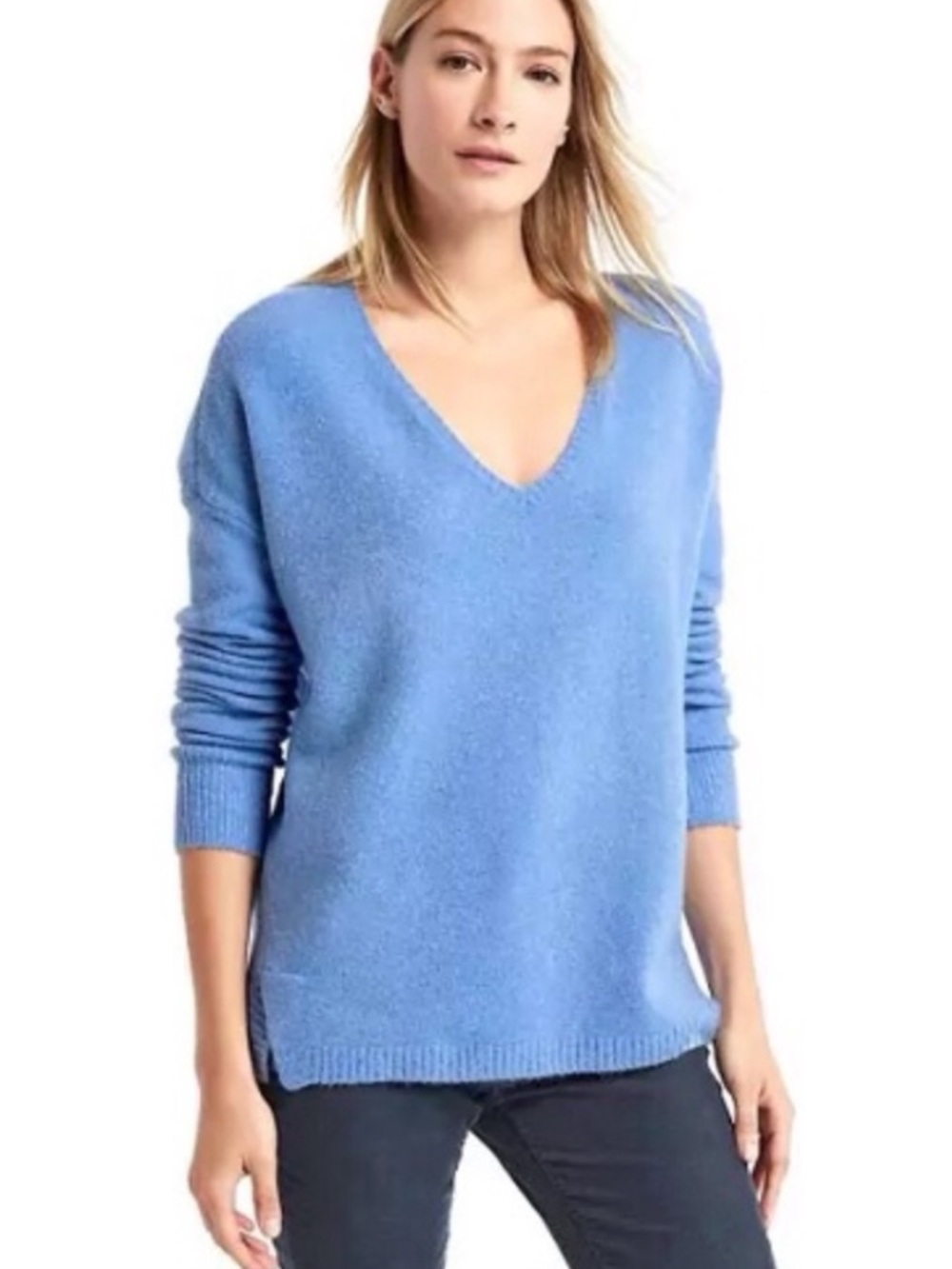 Gap Wide V-Neck Oversized Slouchy Alpaca Wool Cozy Sweater Light Blue XS
